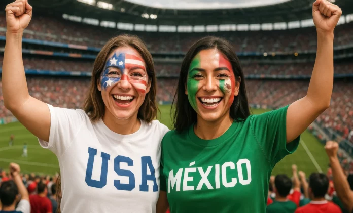 Imagen de fanáticas de Estados Unidos y México en un estadio.